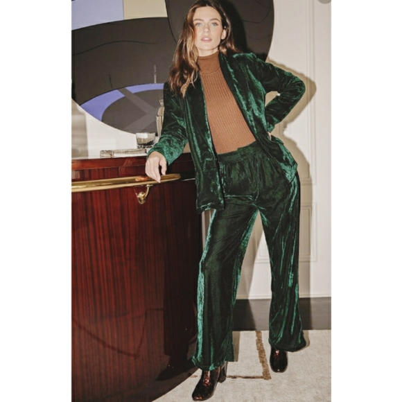 Lulus Pants - Mix and Mingle Emerald Green Velvet Wide-L…
